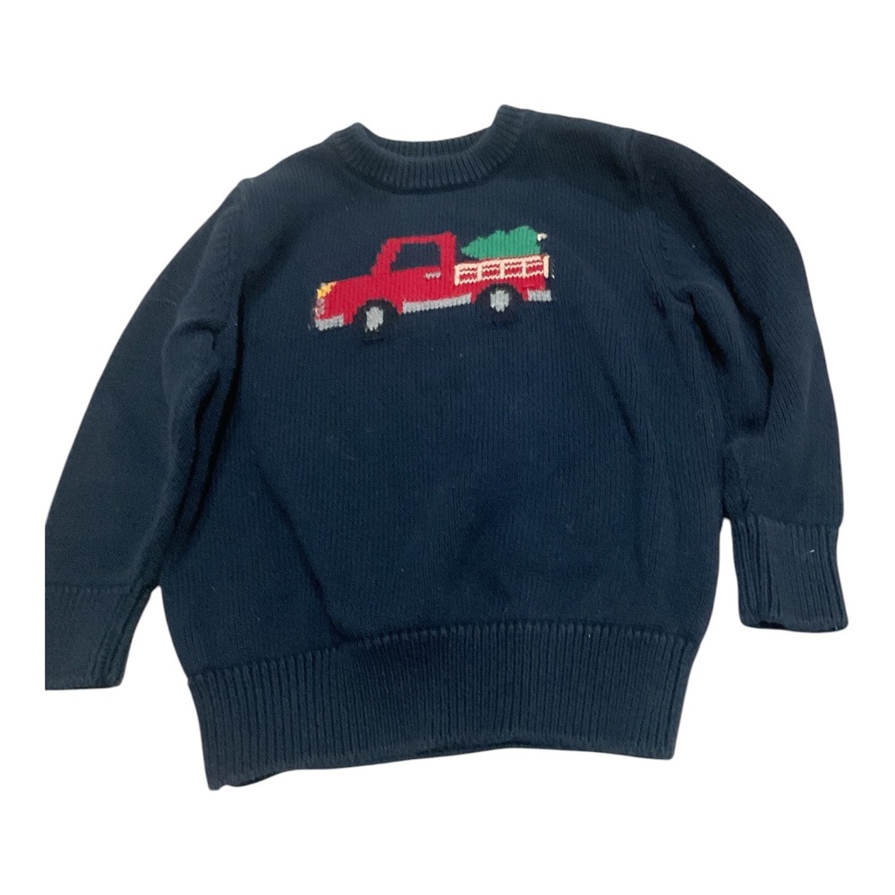 Gymboree Boys Navy Blue Cotton Christmas Tree Red Truck Knit Sweater RN 58909